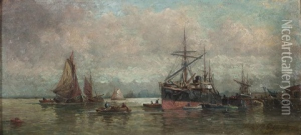 Bateaux Au Port Oil Painting - Hendrik Frans (Henri) Schaefels