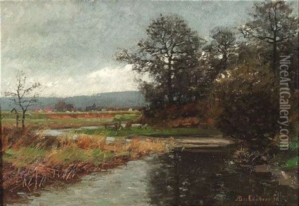 Herbstliche Auenlandschaft Unter Bewolkten Himmel Oil Painting - Adolf des Coudres