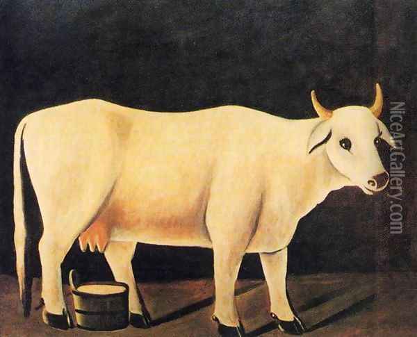 White Cow on a Black Background Oil Painting - Niko Pirosmanashvili