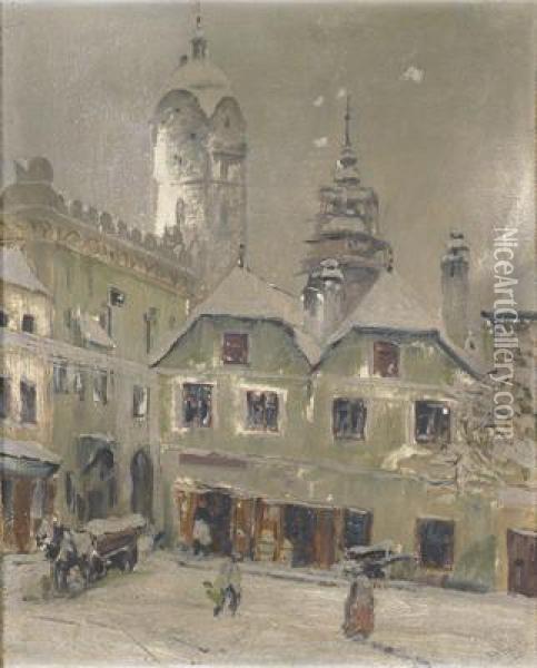 Verschneiter Stadtplatz Oil Painting - Igo Potsch