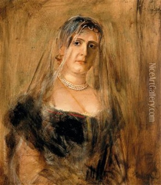 Portrait Of Maria Hoffmann, Nee Lange Oil Painting - Franz Seraph von Lenbach