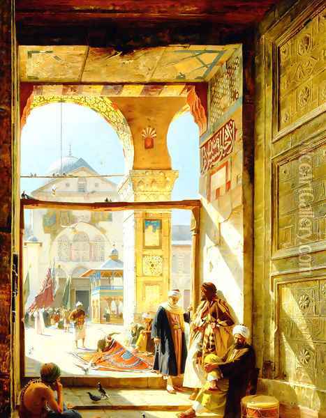 Gate of the Great Mosque, Damascus Oil Painting - Gustave Bauernfeind
