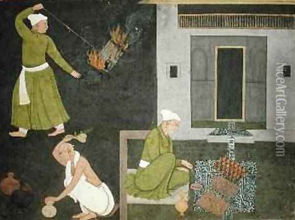 Purifying Rituals 1735-40 Indian Oil Painting - Nainsukh