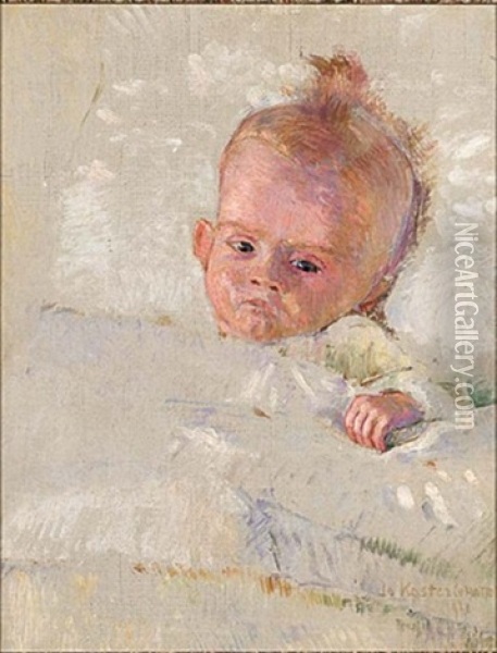 A Portrait Of A Baby Oil Painting - Jo (van Hattem) Koster