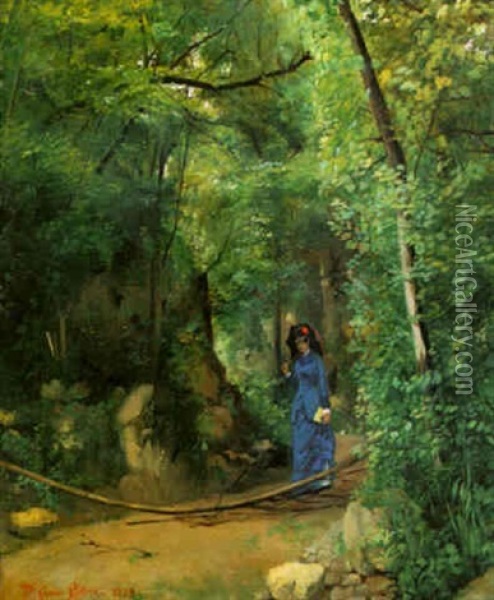 A Walk In The Woods Oil Painting - Pierre Carrier-Belleuse
