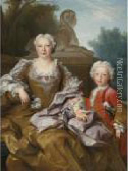 Madame Bertin And Her Son, Balthazar Bruno Oil Painting - Nicolas de Largillierre