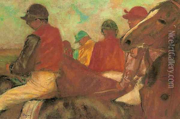 Horses with Jockeys Oil Painting - Edgar Degas