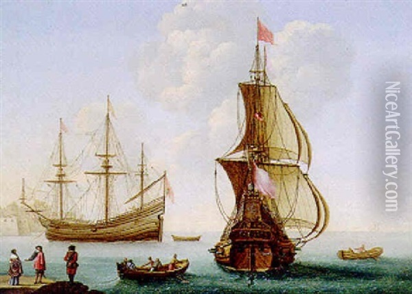 Marine Avec Vaisseaux De Haut-bord Au Mouillage Oil Painting - Francois Puget