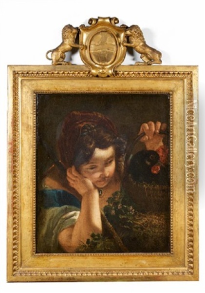 Jeune Fille Tenant Un Panier Avec Un Coq Oil Painting - Francesco Salvator Fontebasso