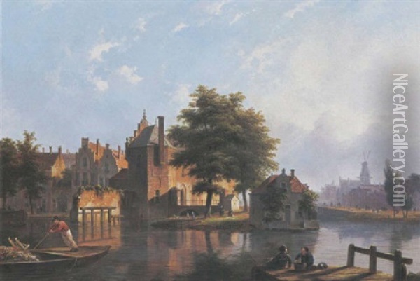 A View Of A Dutch Town In Summer Oil Painting - Bartholomeus Johannes Van Hove