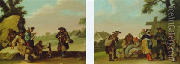 Gypsies Conversing In A Landscape Oil Painting - Johann Conrad Seekatz