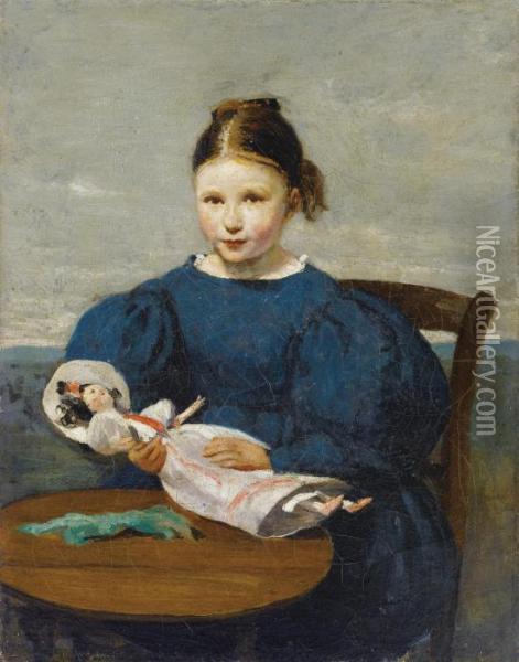 Petite Fille A La Poupee Oil Painting - Jean-Baptiste-Camille Corot