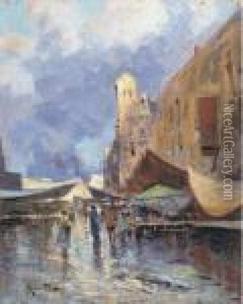 Mercatino A Napoli Oil Painting - Oscar Ricciardi