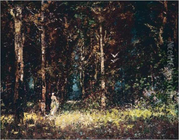 Wooded Landscape Oil Painting - Thomas E. Mostyn