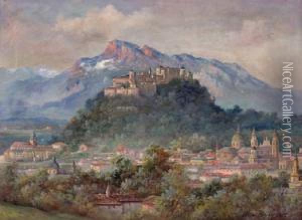 Blick Vom Kapuzinerberg Auf Salzburg, Festung Und Untersberg Oil Painting - Andreas Roth