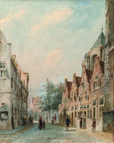 A Dutch Street In Summer Oil Painting - Pieter Gerard Vertin