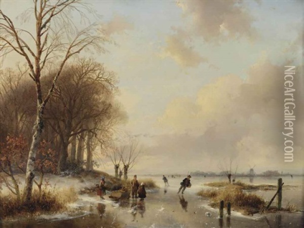 A Winter Landscape With Some Figures Gathering Wood Oil Painting - Andreas Schelfhout