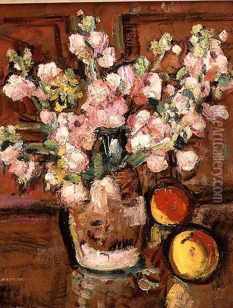 A Still Life of Fruit and Flowers 2 Oil Painting - George Leslie Hunter
