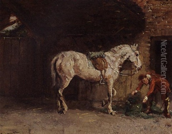 Preparing For A Ride Oil Painting - Cornelis Albert Johannes Schermer