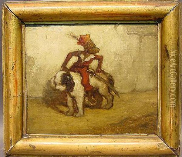 Monkey Riding Dog Oil Painting - Alexandre Gabriel Decamps