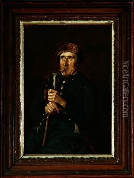 Ascribed: Pibe Smoking Soldier. Unsigned Oil Painting - Dankvart Dreyer