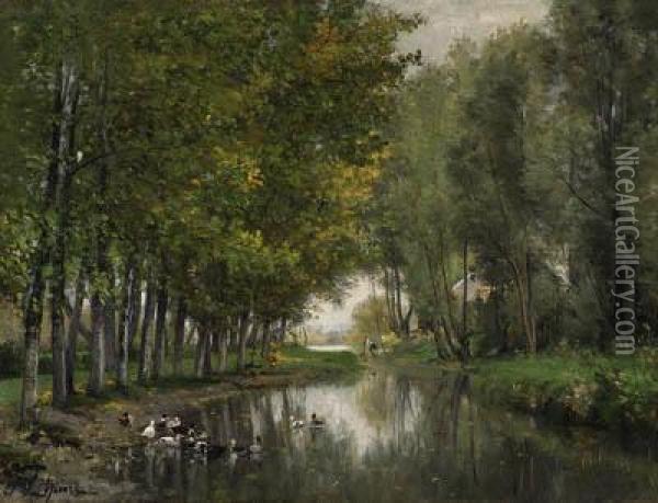 Bras De Seine Du Ct De Neuilly Oil Painting - Stanislas Lepine