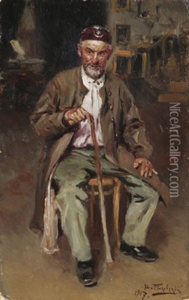 Bildnis Eines Alten Tschetschenen In Interieur Oil Painting - Vladimir Egorovich Makovsky