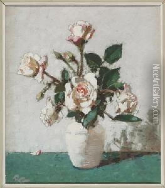 Vase Of White Roses Oil Painting - Robert Gwelo Goodman