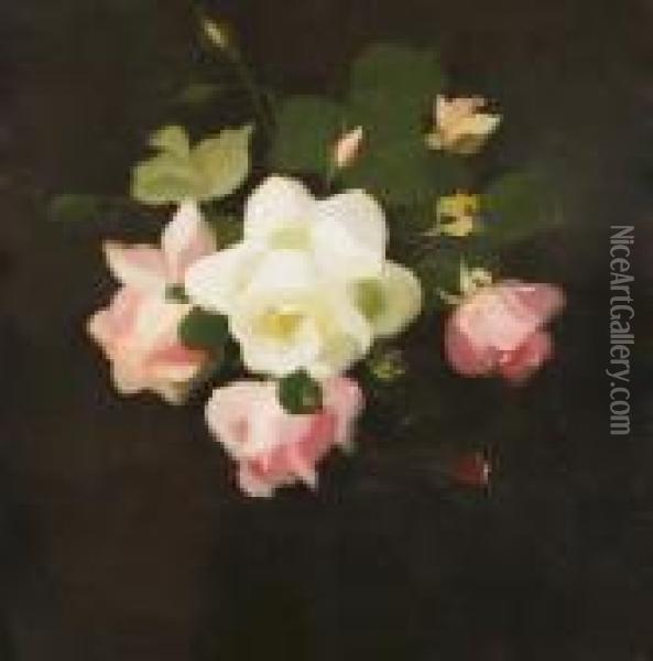 Pink And Yellow Roses Oil Painting - James Stuart Park