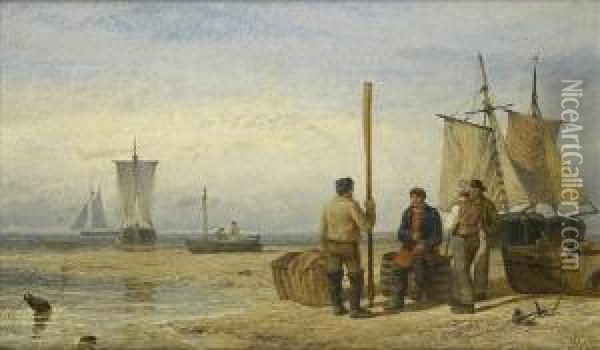 Settingout, A Beach Scene With Fishermen And Their Boats Oil Painting - Henry Thomas Dawson