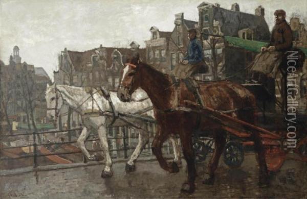 Eenhoornsluis; A View Of The Prinsengracht And The Noorderkerk Oil Painting - George Hendrik Breitner