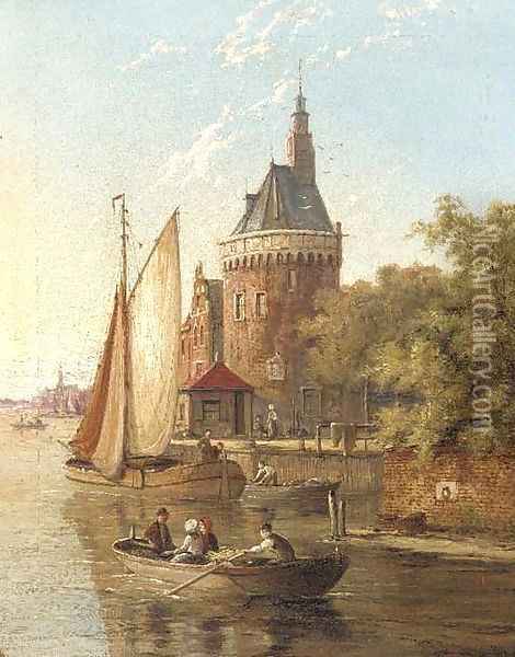 On the River Amstel, Amsterdam Oil Painting - William Raymond Dommersen
