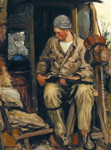 Fantassin Au Repos Dans Les Tranchees Pendant La Guerre 1914-1918 Oil Painting - Fernand Allard L'Olivier