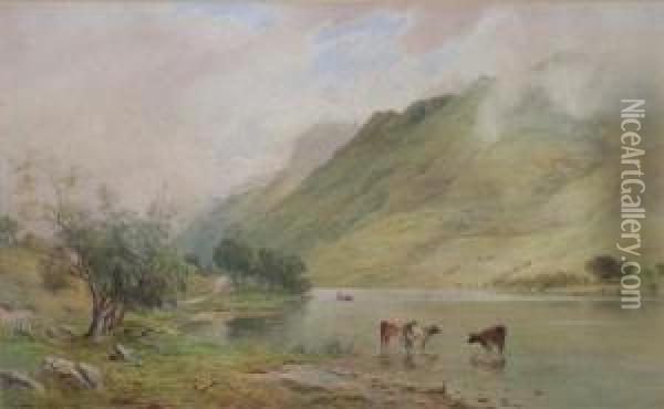 Watering Cattle Oil Painting - James Heron