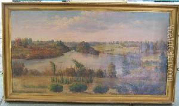 Landscape With Lake Andbridge In Distance Oil Painting - Seth Steward