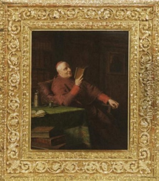 Kardinal Bei Der Lekture Oil Painting - Eduard von Gruetzner