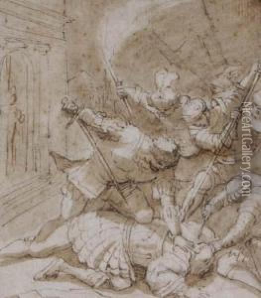 Soldiers Capturing A Man Oil Painting - Giulio Benso