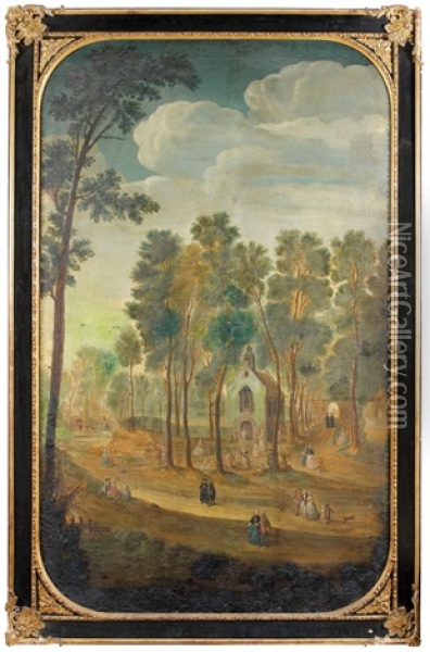 Divertissements De Villageois Devant Une Eglise Dans La Foret Oil Painting - Pieter Angillis