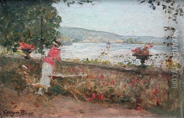 Jeune Femme Sur La Terrasse En Bord De Mer Oil Painting - Georges Jules Ernest Binet