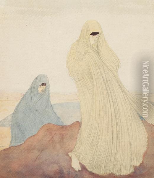 Two Bedouin Women Oil Painting - Derwent Lees