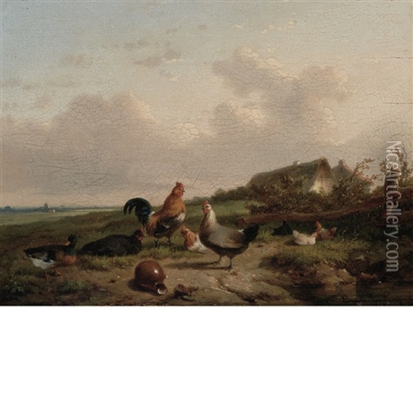 Chickens On The Farm Oil Painting - Cornelis van Leemputten