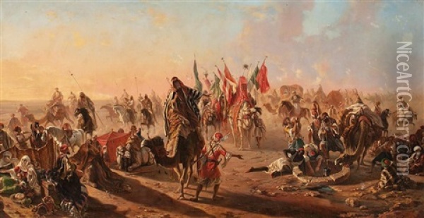 Caravana En El Desierto Oil Painting - Eugene Napoleon Flandin