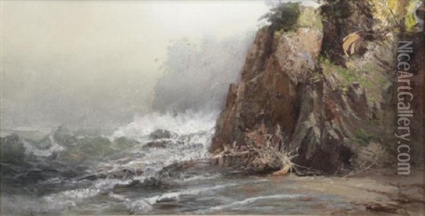 Rocky Coastline Oil Painting - Harrison Bird Brown
