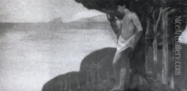 Jeune Homme Pensif Devant La Mer Oil Painting - Maurice Langaskens
