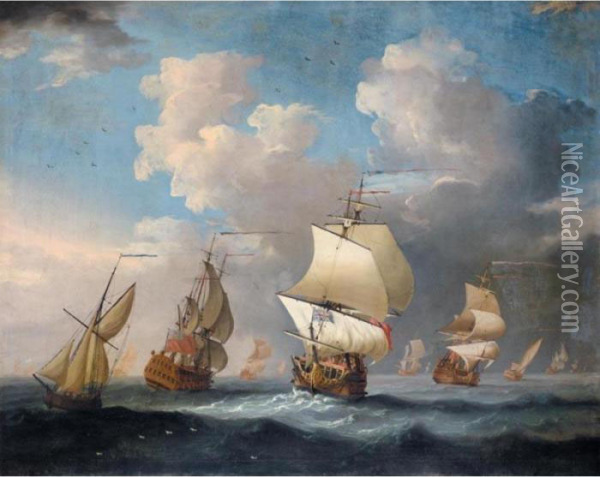 An English Squadron In Open Sea Oil Painting - Francis Swaine