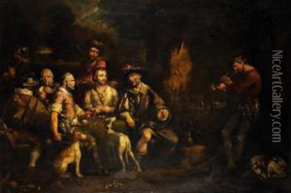 Bandit Encampment, In A Forest Oil Painting - Robert Surtees