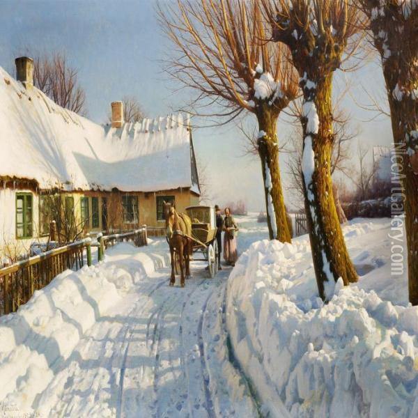 Winter Landscape From Herstedvester Oil Painting - Peder Mork Monsted