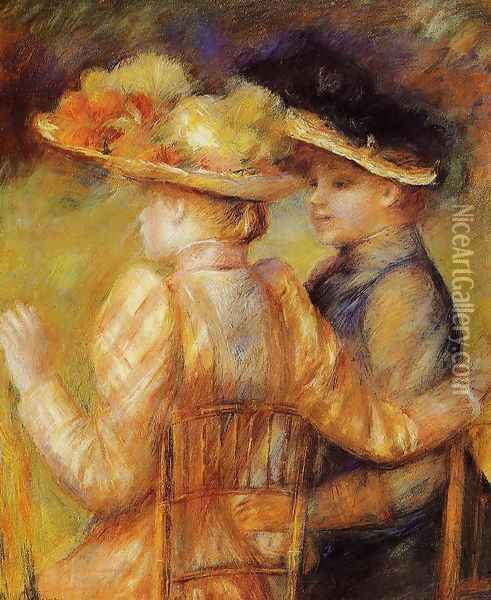Two Women In A Garden Oil Painting - Pierre Auguste Renoir