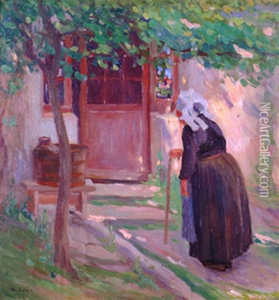 Vieille Bretonne Devant Sa Porte Oil Painting - Maurice Grun
