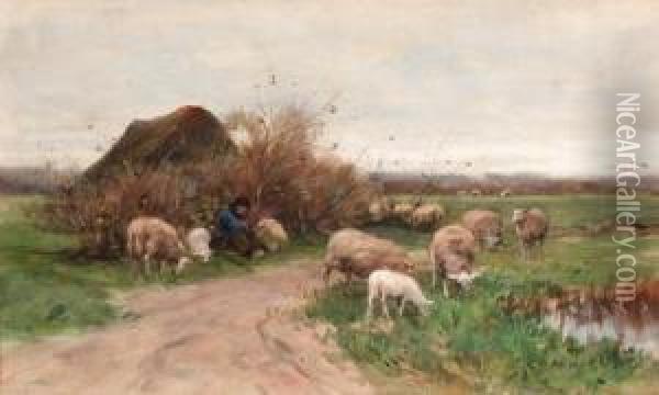 Tending The Flock Oil Painting - Willem II Steelink